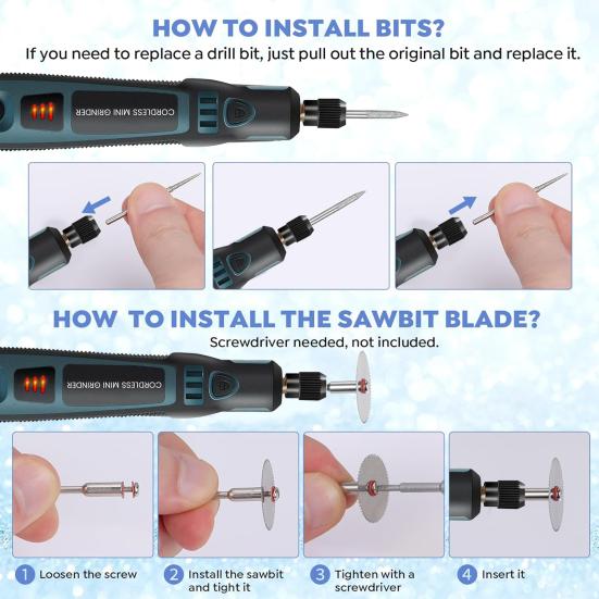 Mini Cordless Rotary Tool 3-Speed USB Rechargeable Rotary Tool with Accessories for DIY Crafts Jewelry Making Wood Carving Polishing Sanding Drilling