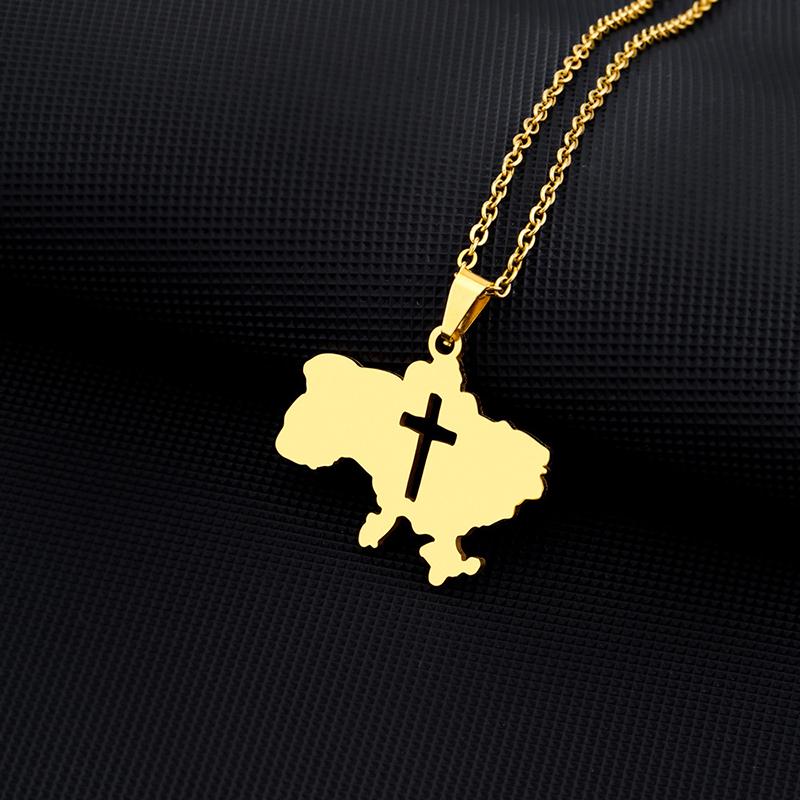 Hi Fashion Outline Ukrajinská mapa s príveskom náhrdelník s vlajkou srdca z nehrdzavejúcej ocele