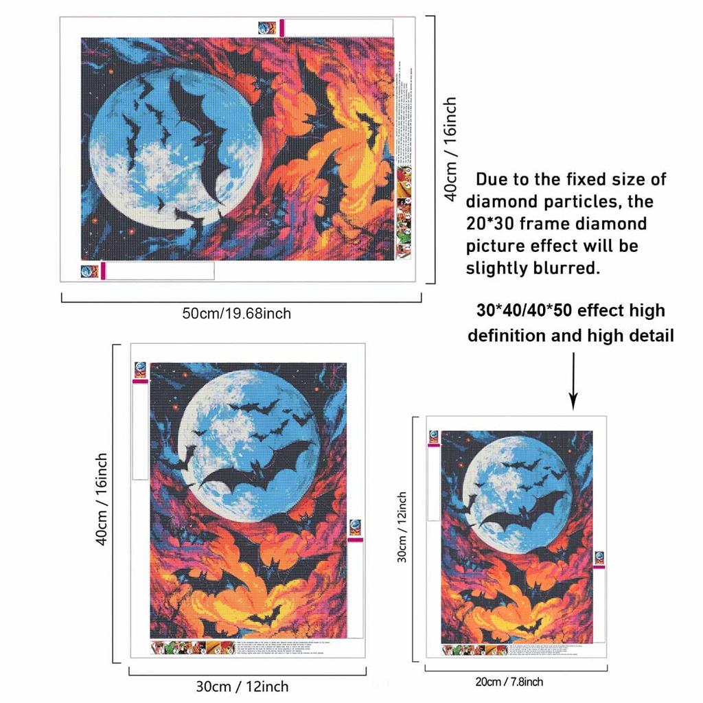 5D Diamond Painting Kit Full Moon Bats Pattern DIY Rhinestone Art Canvas Relaxing Craft for Home Wall Decor Gift Set Modern Art