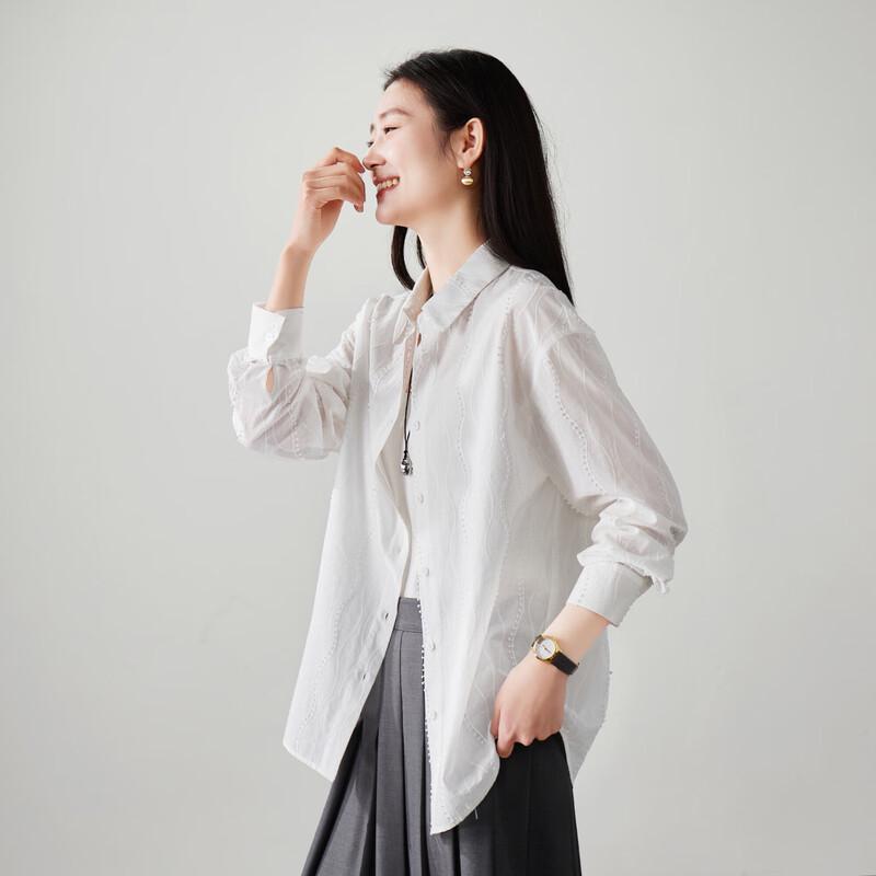 SOFSIL Women s 2026 Spring Embroidered Cotton Lapel Shirt M