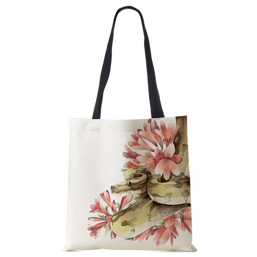 Flower Snake Women Shoulder Bag Letter Printed Reusable Shopper Tote Bag Harajuku Eco Canvas High Capacity Handbag CLE