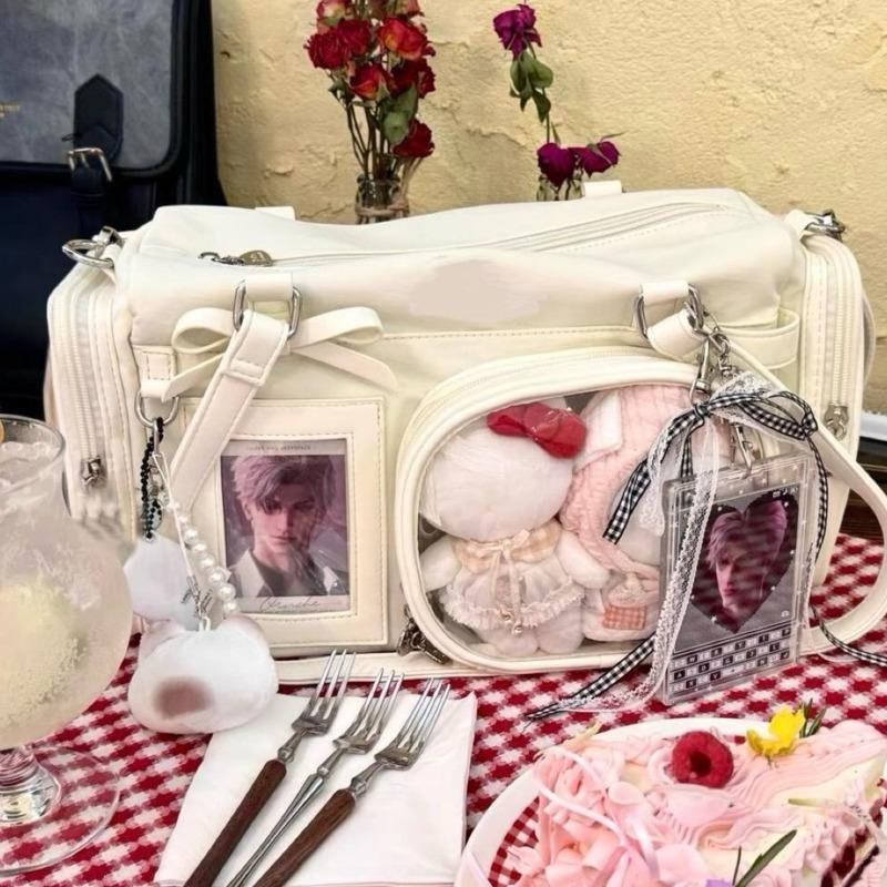

New Y2K Bow Ita Shoulder Bags Sweet Girl Transparent Bag Large Capacity Comic Exhibition Crossbody Bag Cute DIY Display Handbags 36x20x13cm