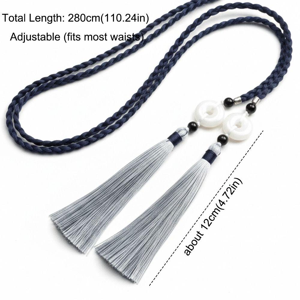 Vintage Handwoven Hanfu Waist Tie Belt Chinese Style Traditional Tassel Waist Cord Ping An Pendant Waist Rope for Men Women