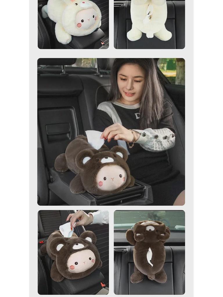Cartoon Car Tissue Box: Rear Seat Armrest & Hanging Paper Holder - Cute Car Interior Decor