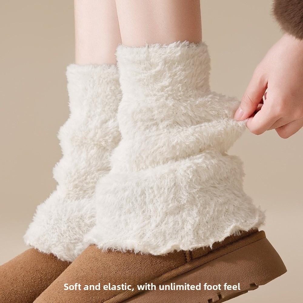 New Coral Fleece Leg Warmers Solid Color Warm Mid-Calf Sock Thickened Harajuku Middle Tube Socks Women