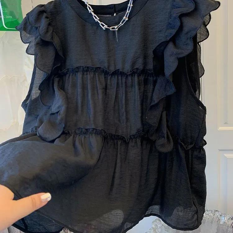 Women Summer Ruffled Short Sleeved Chiffon Shirt Design Simple Sweet Top