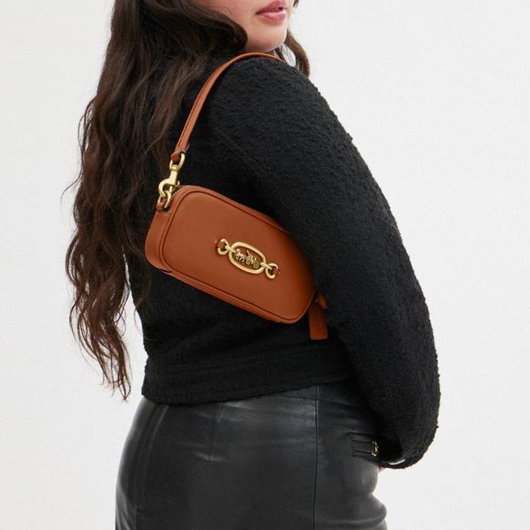 Coach Avery 20 Metallic Solid Logo Zipper Closure Leather Handheld Crossbody Shoulder Bag Small Women Bags Polished-Amber CR095-B4BAR