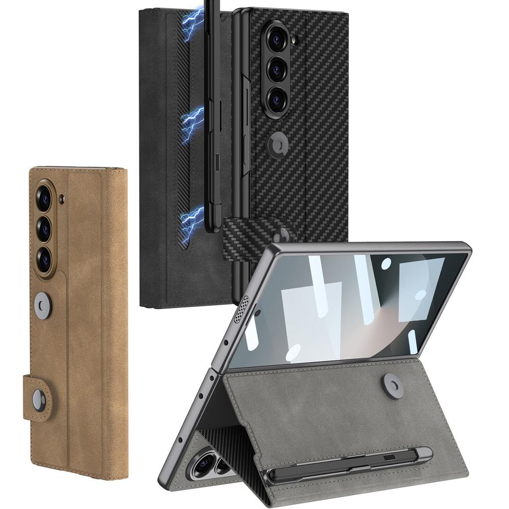 Samsung Z Fold6 Mobile Phone Case Folding Screen Carbon Fiber Shell Film Ultra Thin All Inclusive with Pen Slot Stylish Thin