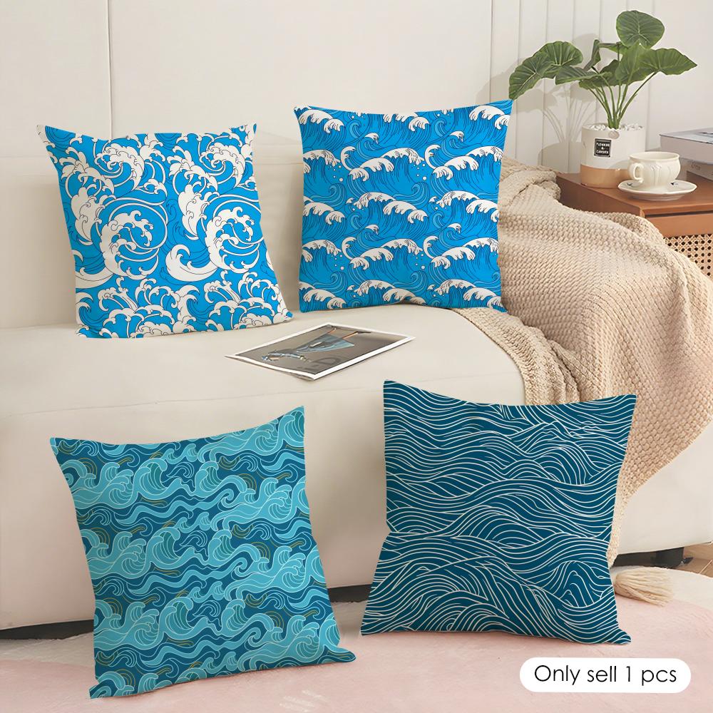 Ocean Waves Cushion Cover Soft Short Plush Pillow Cover Smooth Cozy Texture Aesthetic Cushion Case Home Decor