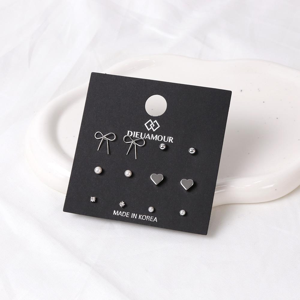Dieuamour [12Pack] Silk Ribbon Pearl Daily Earring Set