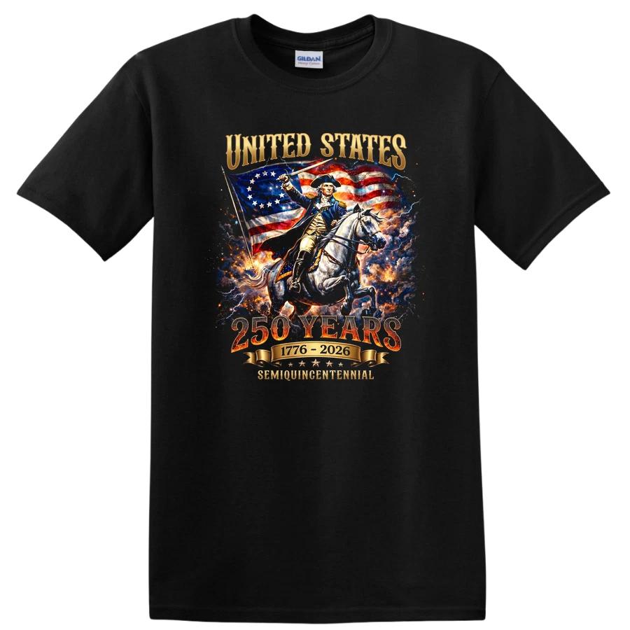 USA 250 Years Anniversary T Shirt George Washington Horse Tee 1776-2026 4XL