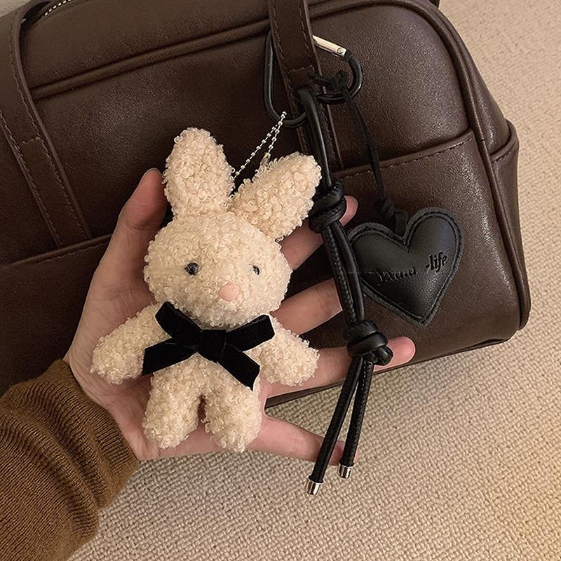 Kawaii Plush Rabbit Keychain Y2K Cute Sweet Bunny Stuffed Keyring Backpack Pendant Bag Hanging Decoration For Girls Gift