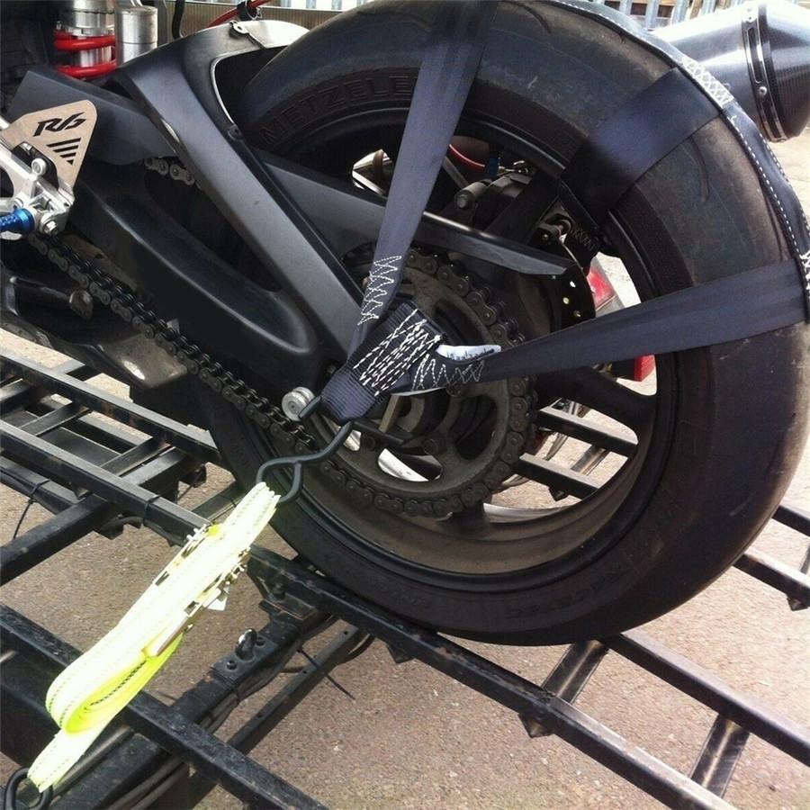 High Strength Polyester Motorcycle Rear Wheel Transport Bar Tie Down Strap Black