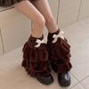 Women Plush Tiered Ruffle Leg Warmers with Bowknot Fuzzy Winter Boot Cuffs Thick Warm Furry Foot Covers Footless Socks