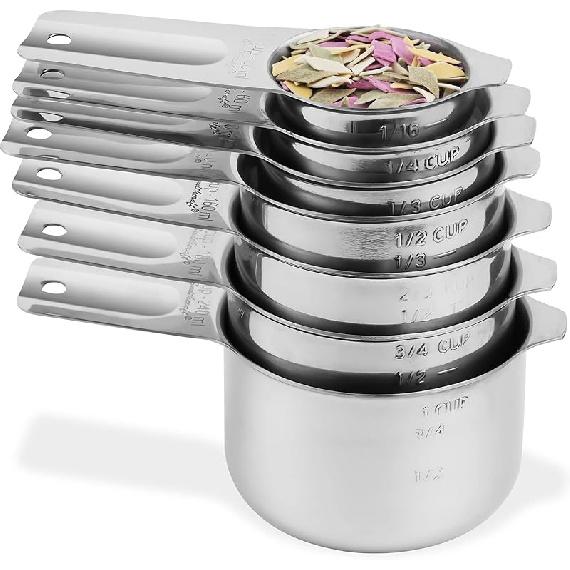 Copper Measuring Cups and Spoons Set, Measuring Cups and Spoons Set 17, Stainless Steel Measuring Cups and Spoons set, Metal 7 Measuring Cups and 9 D: Siliver-7cups