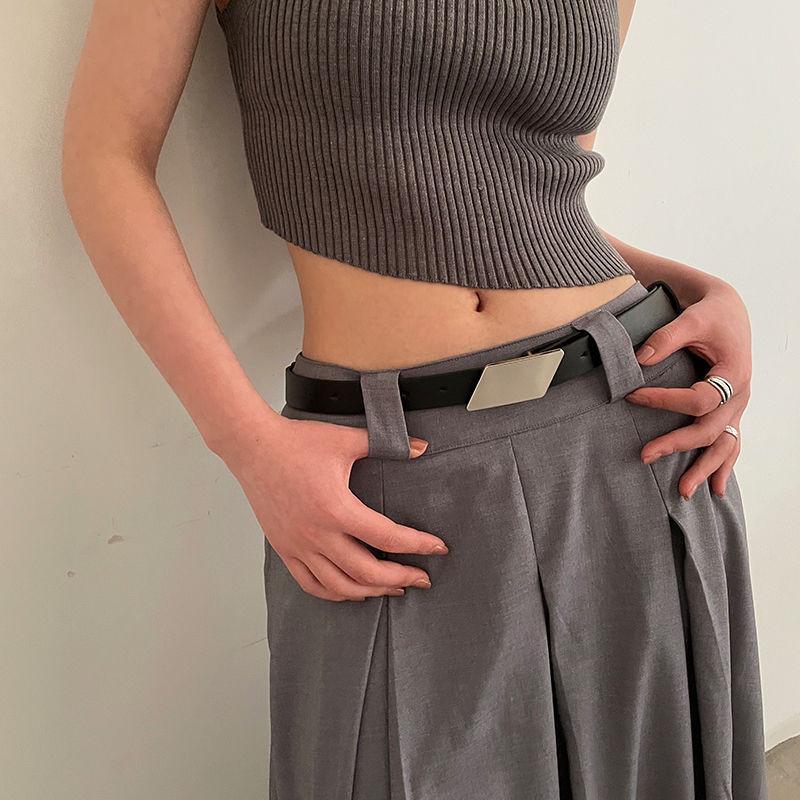 Black Womens Fashionable Pu Belt 2024 Summer Simple Versatile Design For Students