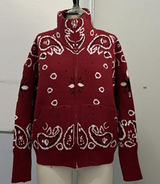 Japanese Style Printed Casual Knit Zipper