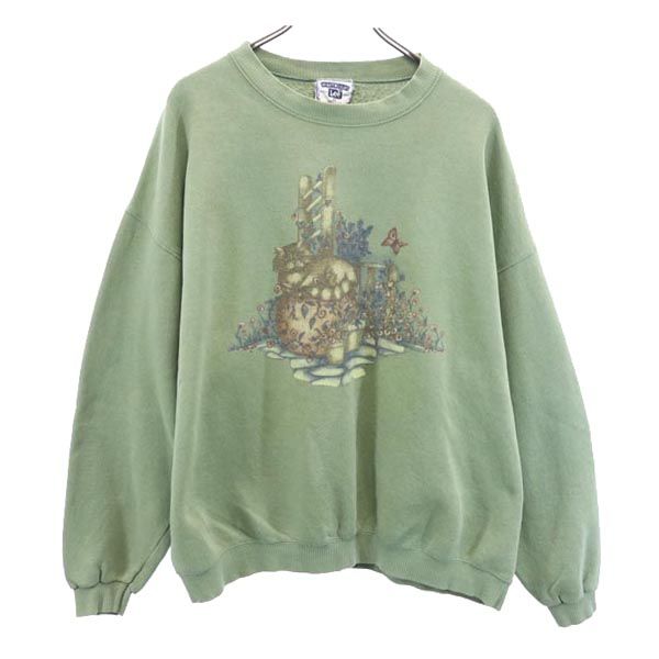 Lee 90s Old USA Made Heavy Weight Long Sleeve Sweat Trainer XL Greenish Men's Used