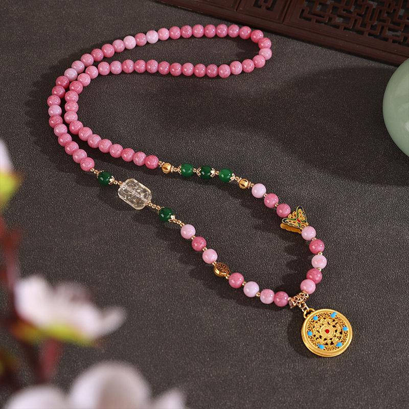 Chinese Style Pearl Necklace Hanfu Accessory Zinc Alloy Hollow Carved Pendant Long Chain Necklace