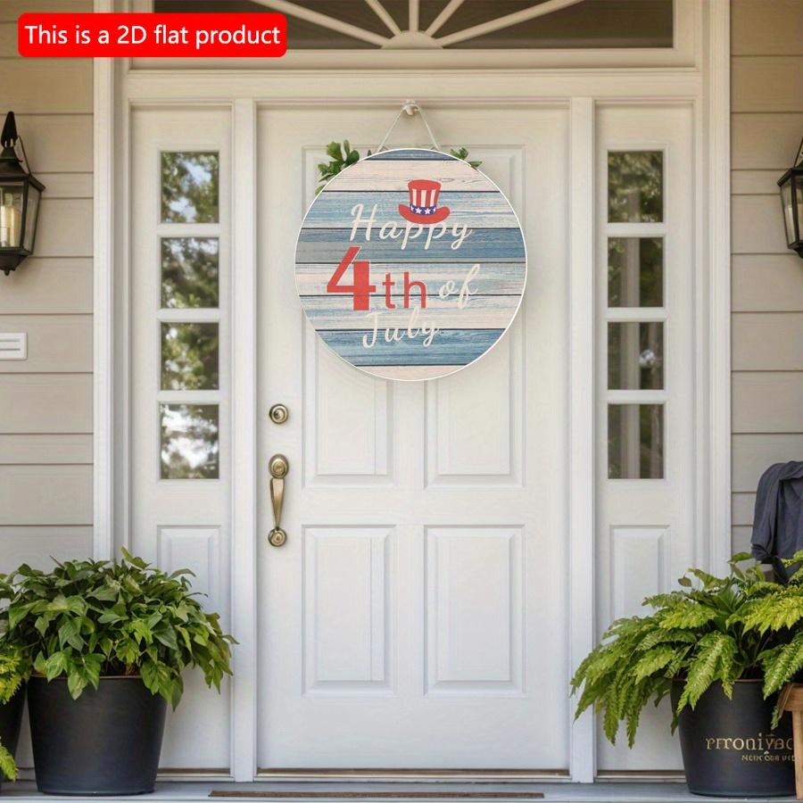 2D Flat 20*20cm1pc Happy 4th of July USA Flag Hat Pattern Independence Day Theme Wooden Door Pendant, Blue Retro Style Good Quality Layout Decoration