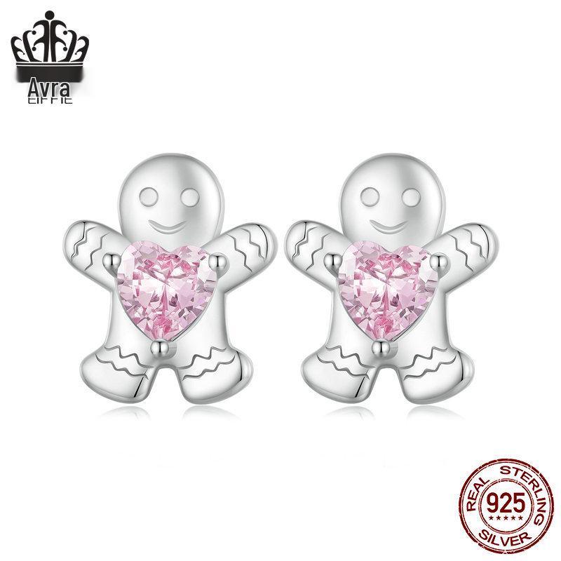 

Everle Оригинальные серьги-пусеты из имбирного пряника - Милые из стерлингового серебра s925 с родиевым покрытием, Рождественские украшения для женщин 925 Sterling Silver