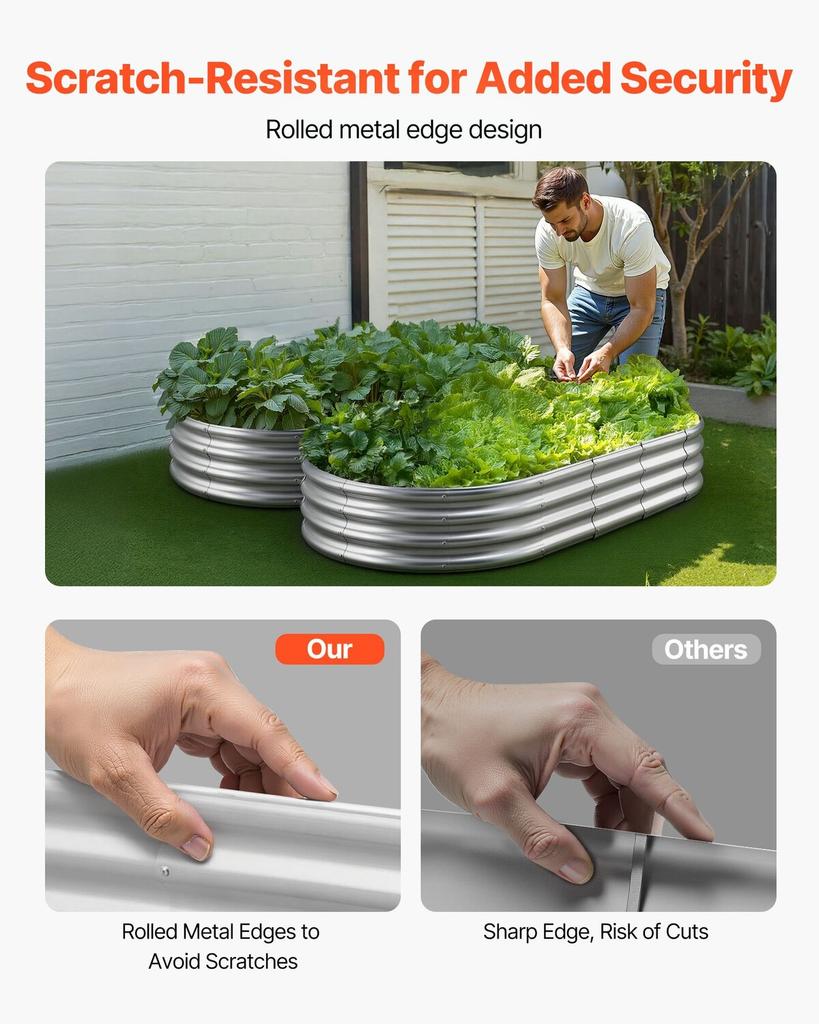 Metal Raised Garden Bed, 1.8 X 0.9 X 0.3 M Outdoor Galvanized Planter Garden Box, Open Bottom Design, Large Planter Raised Bed for Growing Vegetables,