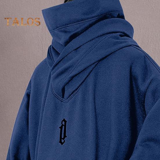 Men Winter Hoodie High Collar Neck Protection Hooded Pullover Long Sleeves with Big Pocket Elastic Cuffs And Hem Loose Daily Sport Top