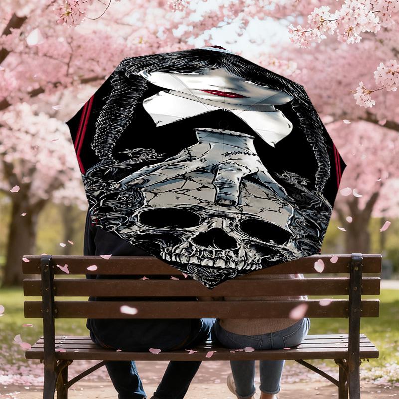 1PC gothic skull Umbrella-8-Rib Reinforced, Automatic Open, Lightweight & Durable, Cute Fashion Accessory for Outdoor-K1296