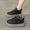 Fashion Women's High Top Vulcanized Shoes Autumn Winter Lace Up Soft Leather Plus Velvet Warm Cotton Shoes Thick Sole Leisure Sneakers