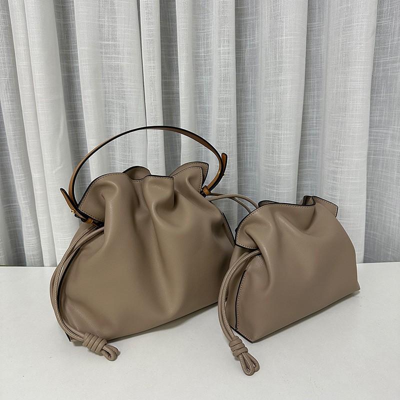 Soft Cowhide Drawstring Bucket Bag Medium Large Small Crossbody Shoulder Handbag Women