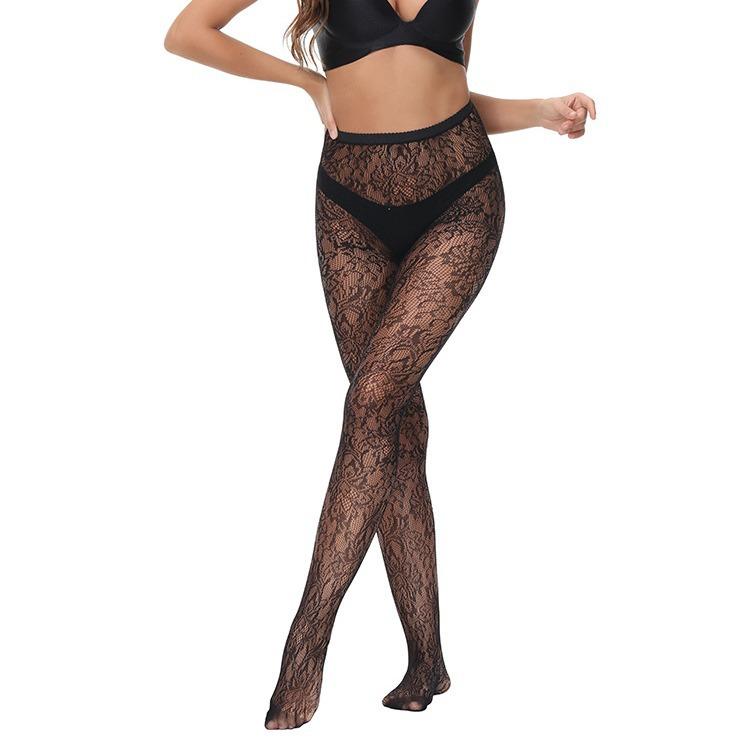 European and American Style Floral Hollow-out Pantyhose, Jacquard Lace Black Stockings, Fishnet Stockings3190
