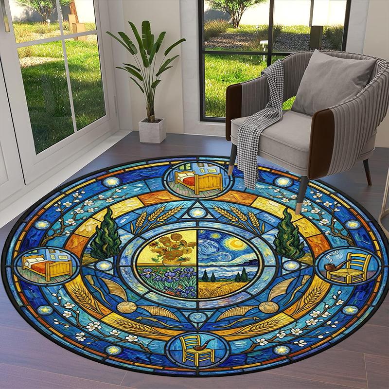 Mandala Famous Painting Round Area Rug,Carpet Rug for Living Room Bedroom Sofa Playroom Decor,Non-slip Floor Mat Q0024