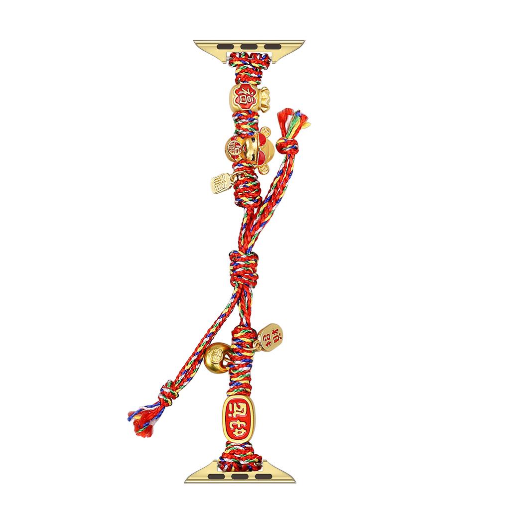 Chinese New Year Braided Strap for Apple Watch Series 11 10 42mm / 9 8 7 41mm / SE3 SE2 SE 6 5 4 40mm / 3 2 1 38mm Watch Band with Charms