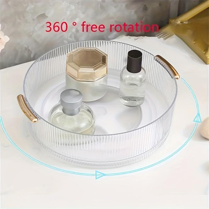 Transparent Plastic Cosmetic Storage Tray | 360° Rotating Countertop Organizer with Handle, Suitable for Perfume, Lipstick, Necklace, Jewelry