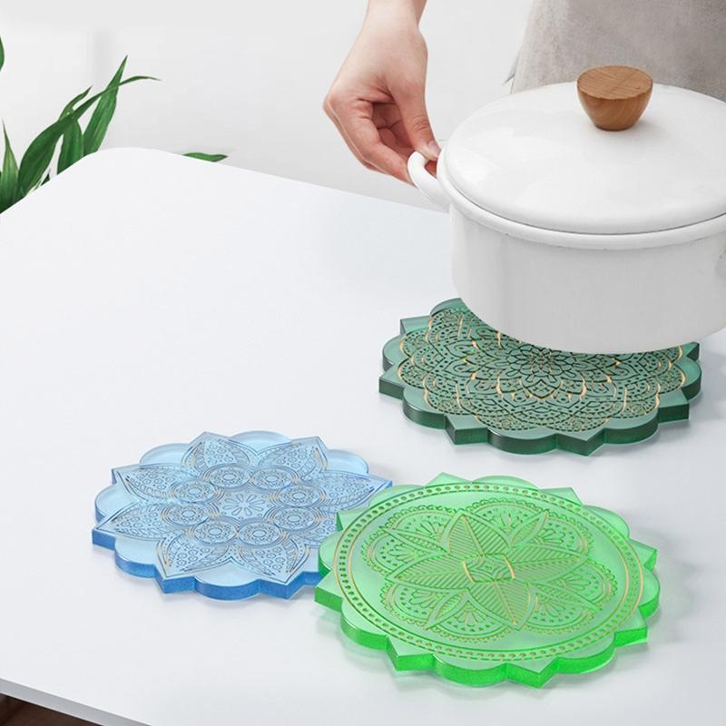Mandala Diy Homemade Mold Coaster Crystal Dripping for Creative Silicone Mold Crystal Drip Placemat Mold for Diy Craft