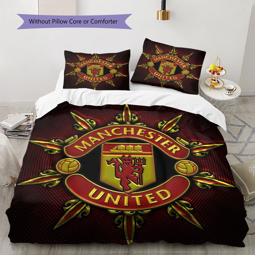 Manchester United F Pattern Bedding,Quilt Set Quilt Cover Pillowcase Home Birthday Gift(1 * duvet cover + 2 * pillowcase, without core)