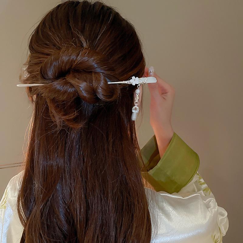 New Chinese Flower Pearl Tassel Hairpin Guochao Fashion Retro Hairpin Hanfu Versatile New Hairpin Hair Accessories Women