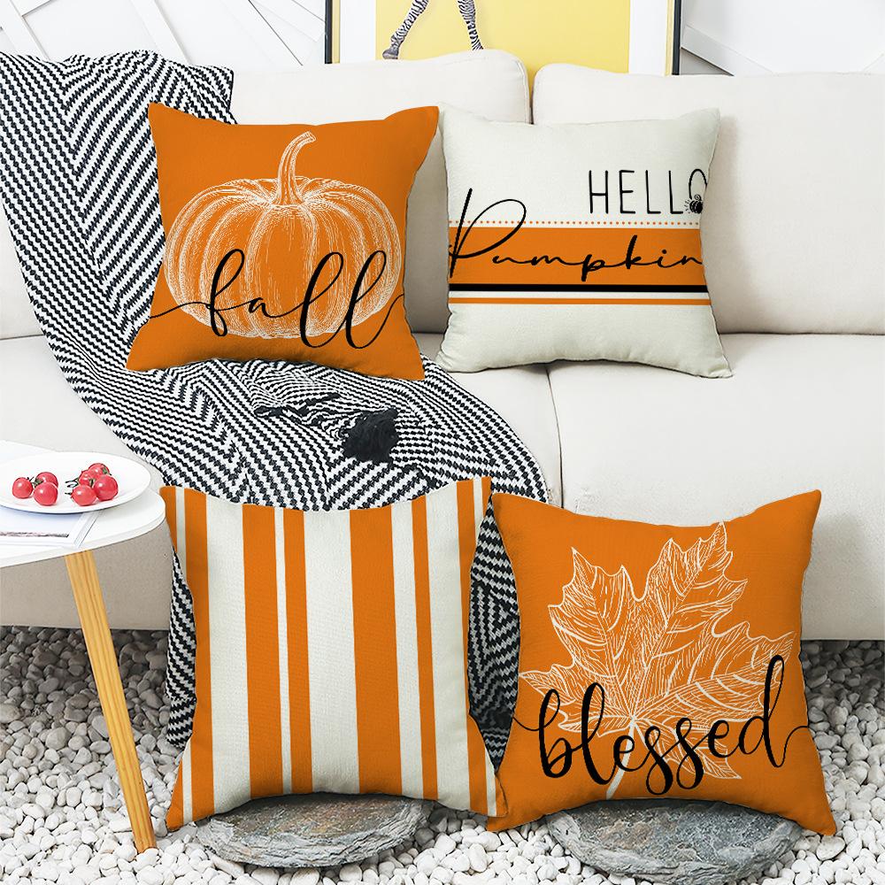 New Warm Color Pillow Case Orange Maple Leaf Pumpkin Element Car Cushion Linen Lumbar Cushion Pillow