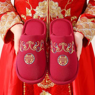 Hochzeit Indoor Baumwollpantoffeln Paar Hochzeit Chinesisch Zuhause Rutschfest Rot Festlich Pantoffeln Herbst und Winter