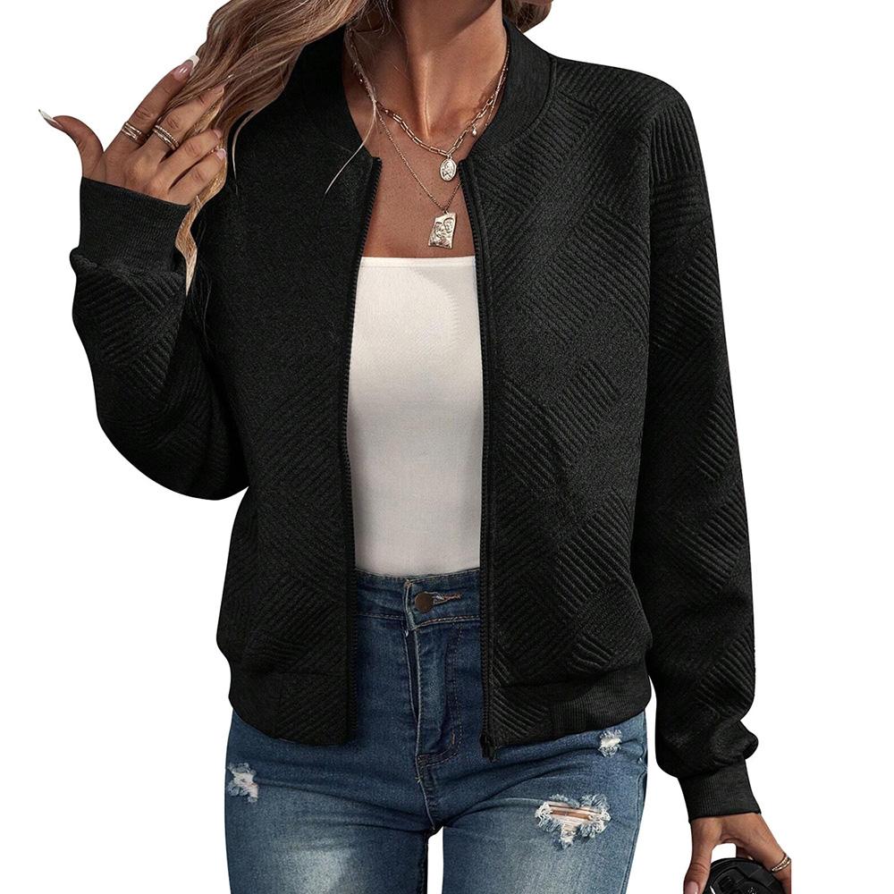 Autumn Winter Solid Color Zipper Jacket Baseball Collar Casual Coat for Women Long Sleeve Jackets & Coats
