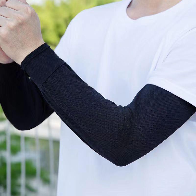 

2025 Summer Ice Silk Men S Loose Sunscreen Sleeves Uv Ice Gloves Riding Arm Guards Sport Running чёрный