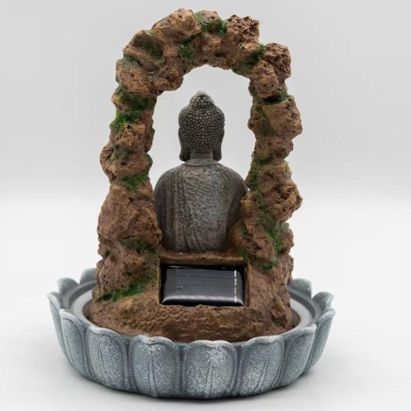 Handcrafted Resin Solar Buddhist Sculpture Statue Weather Resistant Yard Ornament Suitable For Patios Landscape Design