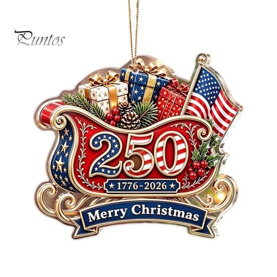 Holiday Hanging Decorations 250th Anniversary Christmas Ornament, 2D Acrylic Tree Decoration, 1776-2026 Ornaments 250 Years Patriotic Pendant for Xmas
