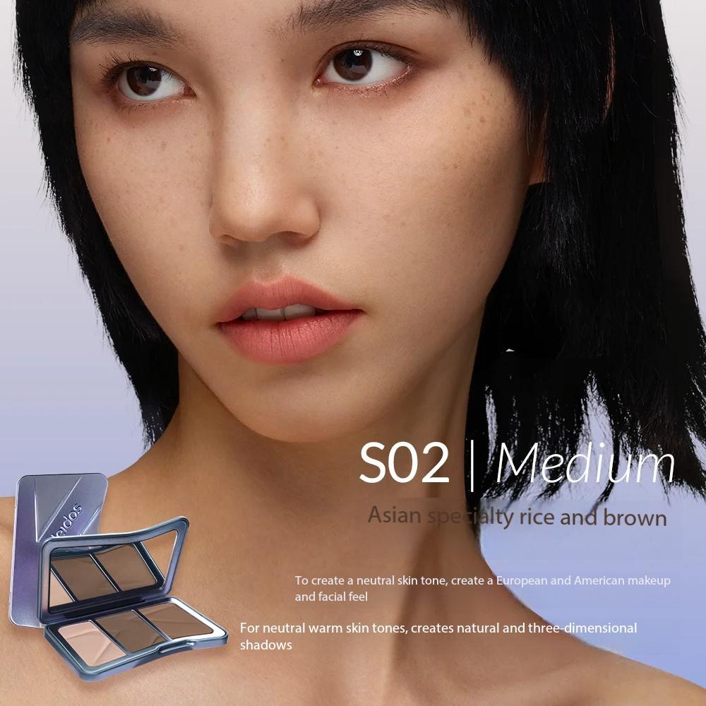Kaleidos Contour Highlighter Palette Powder Matte 3 Colors Natural Contouring High Glow Nose Shadow Lasting Face Brighten Makeup S02