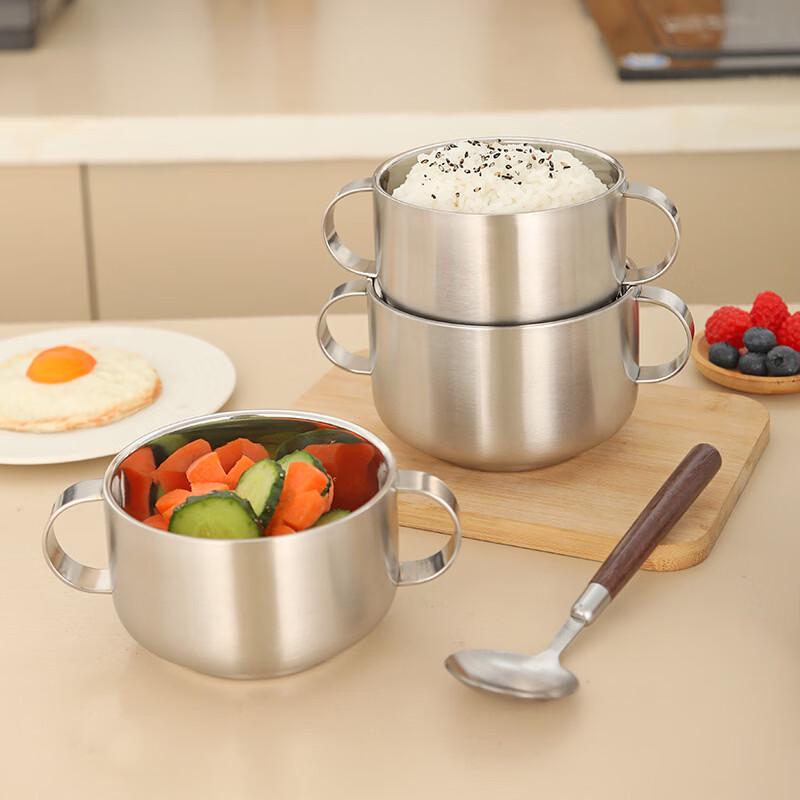 ZISIZ Kids  Stainless Steel Anti-Scald Double-Handle Bowl Set