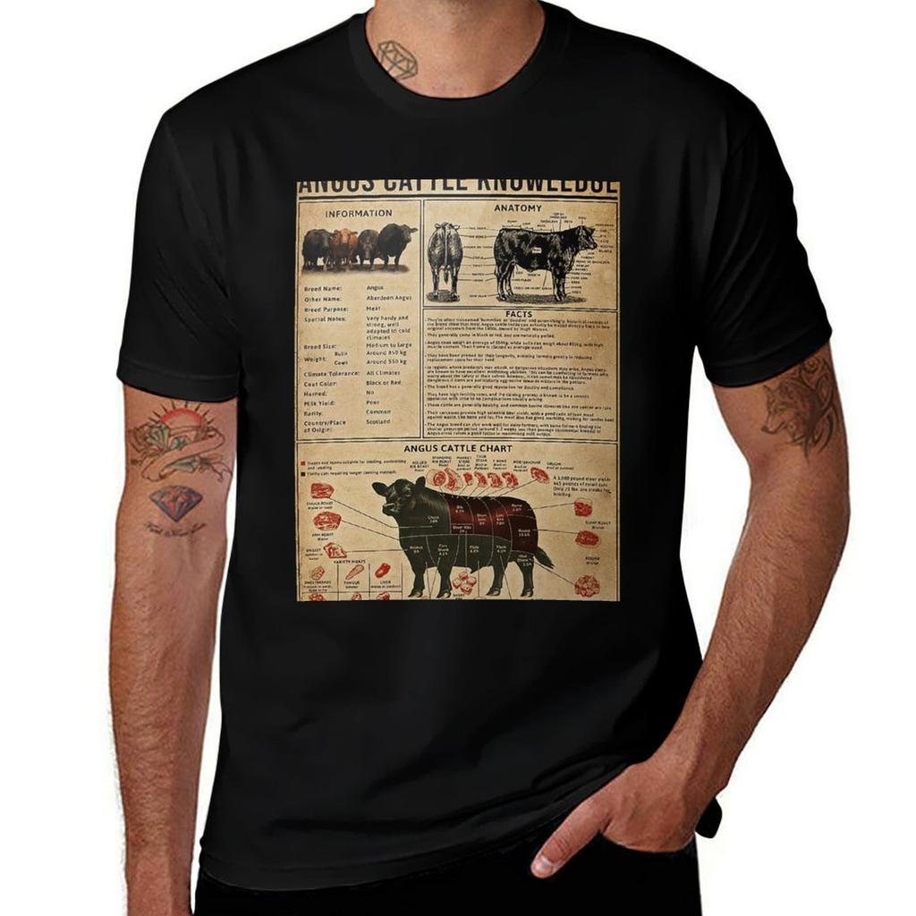 Angus Cattle Knowledge Poster TShirt Gym Exercise Short Sleeve TShirt