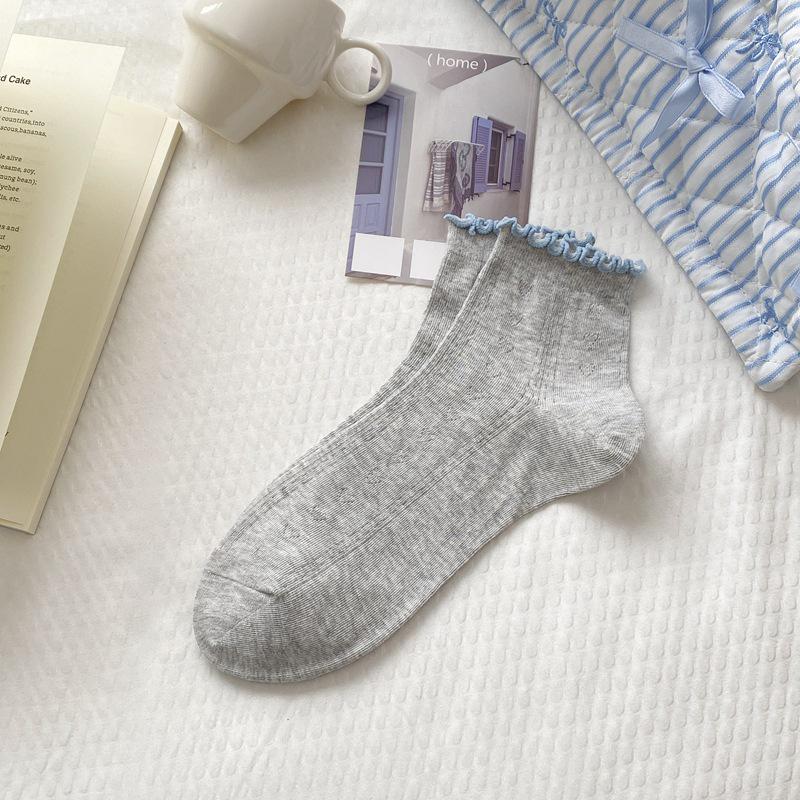 2026 Spring/Summer Heart Ruffle Combed Cotton Ankle Socks: Breathable, Sweat-Absorbing, Japanese Style for Women