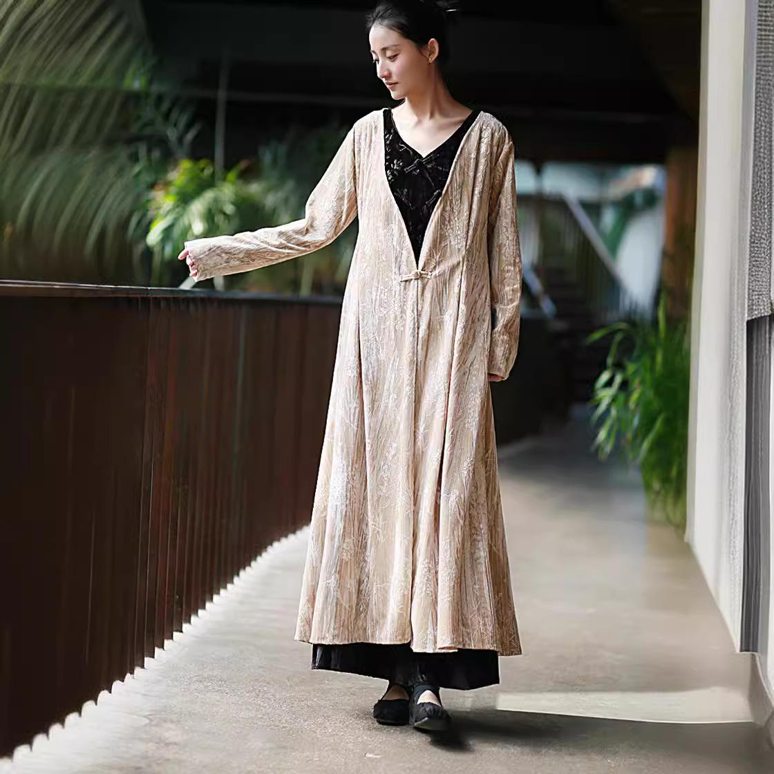 

Johnature женское весеннее пальто с v-образным вырезом и длинными рукавами, винтажное индивидуальное пальто в стиле ретро с одной пряжкой, пальто в китайском стиле M золотой