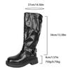 Fashion Chunky Platform Biker Boots for Women 2025 Autumn Winter Knee High Boots Woman Fashion Belt Buckle PU Leather Long Botas Mujer