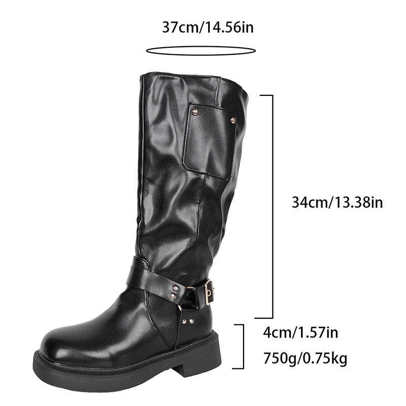 Fashion Chunky Platform Biker Boots for Women 2025 Autumn Winter Knee High Boots Woman Fashion Belt Buckle PU Leather Long Botas Mujer